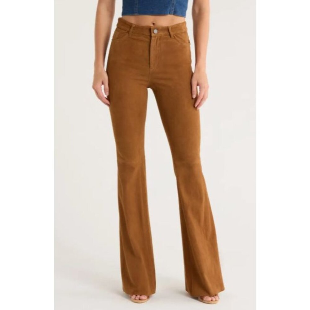 NWT $998 Alice + Olivia Genuine Suede Flare Pant Tobacco Size 12